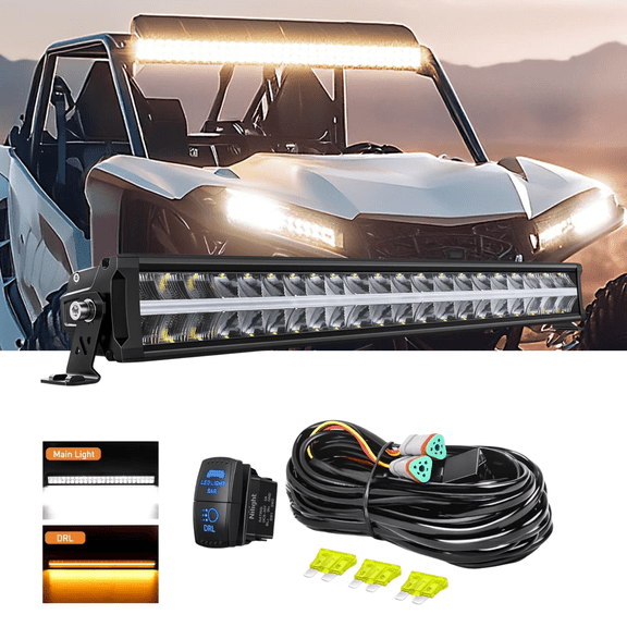 Nilight 30" LED Light Bar with Amber DRL, 240W Single Row Anti-Glare Spot Flood Combo Offroad Driving Light, IP68 with 12AWG DT Wiring Kit for Pickup Truck SUV ATV UTV Boat 4x4