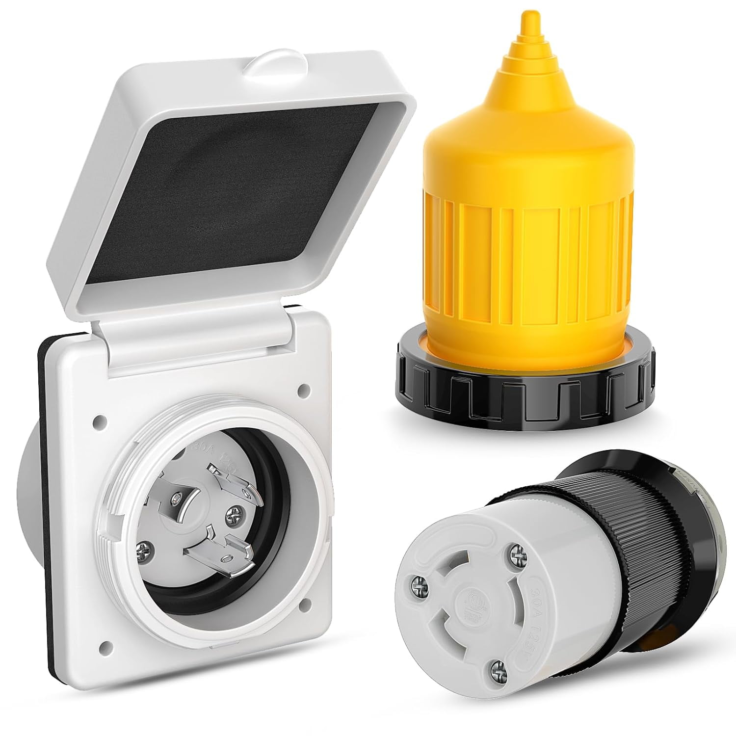 Nilight 30A RV Power Inlet Outlet Shore Power Kit w/Boot Cord Protector ETL Listed 125V NEMA L5-30P L5-30R Twist Lock Male Female Connector Plug for RV Camper Caravan Trailer