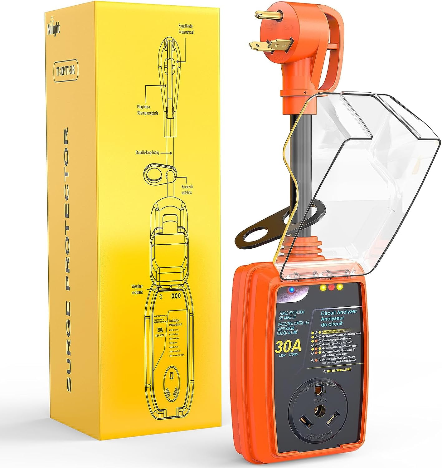 Nilight 30Amp RV Surge Protector Circuit Analyzer 2100 Joules Voltage