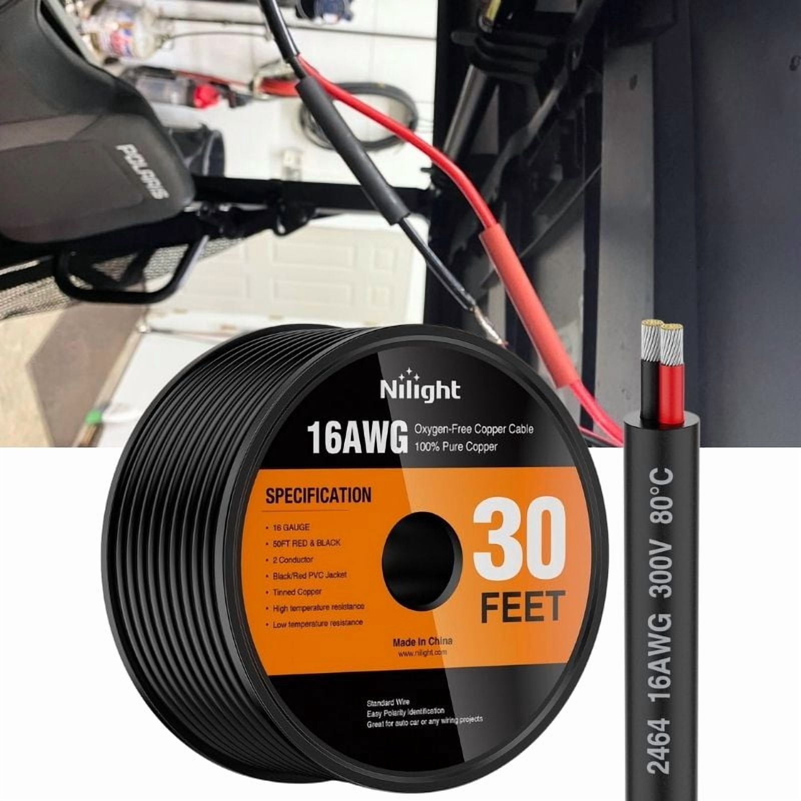 Nilight 16AWG PVC Copper Wire 30ft Red Black 2 Conductor Extension Cord for LED Strips Lamps Lighting