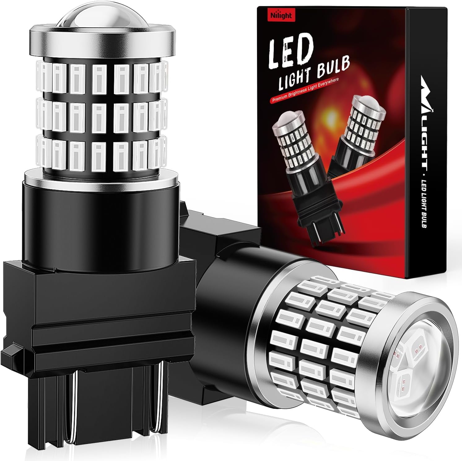 Nilight 3157 LED Bulb 2PCS 57LED Red 3156 3056 4157 3057 Brake Stop ...