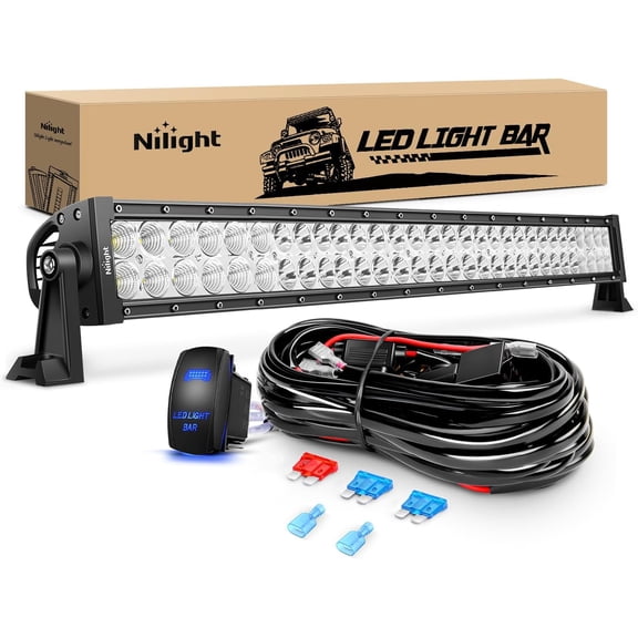 Nilight LED Light Bar 32Inch 180W Spot Flood Combo Led Off Road Lights 12V 5Pin Rocker Switch LED Light Bar Wiring Harness Kit,Clear,White
