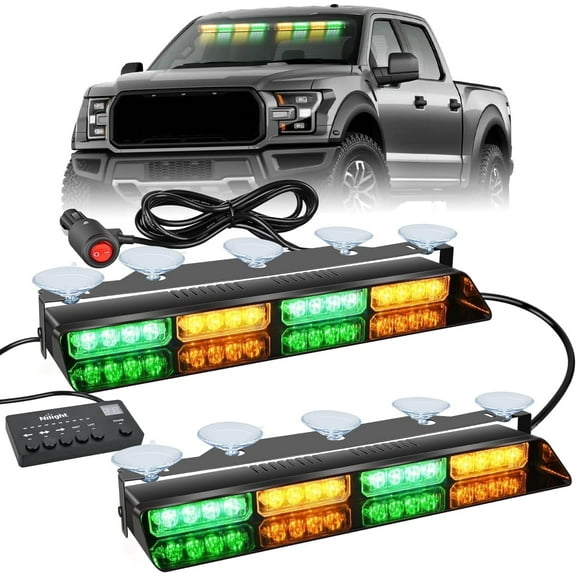 Nilight 32Led Amber Green Emergency Dash Strobe Lights with Flashing Warning Hazard Interior Windshield Visor Traffic Light Bars
