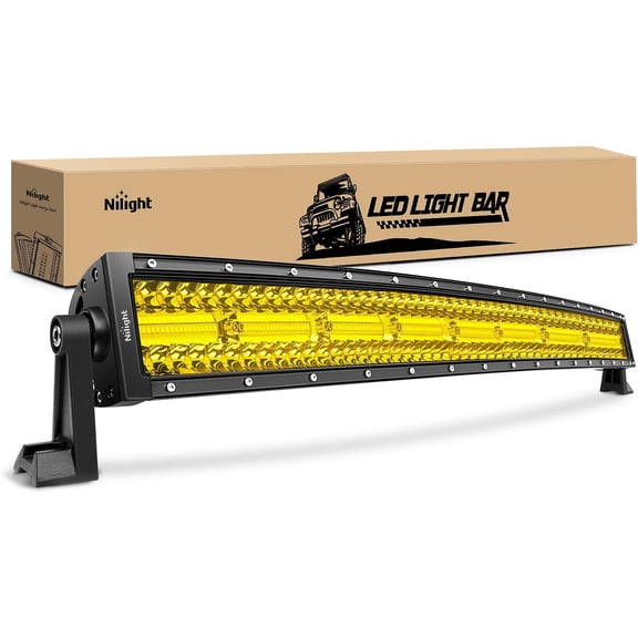 Nilight 33 Inch LED Light Bar 256 LED Chips Yellow Beam Curved Triple Row Fog Light Spot Flood Combo High Power LED Driving Lights Off Road Lights for Trucks SUV UTV ATV Truck Van 4x4 Boat