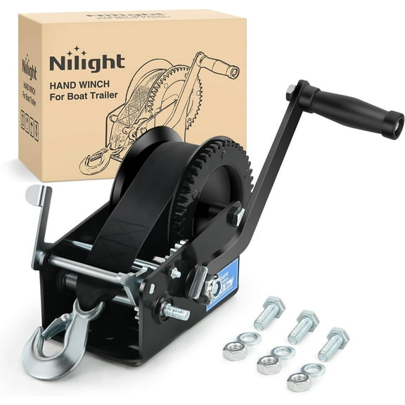 Nilight 3500 Lbs Hand Crank Heavy Duty Boat Trailer Winches with 33Ft Strap Rope Hook Two Way Ratchet 4:1 8:1 Gear Portable Marine Manual Winch for Trailers Boat RV ATV Jet Ski Towing
