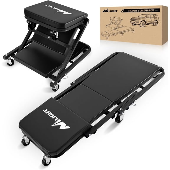 Nilight 36" Z Creeper - 2-in-1 Folding Rolling Mechanic Seat, 36 inches Adjustable Lay-Down or Sit Garage Chair, 300 lbs Capacity, Grey Black