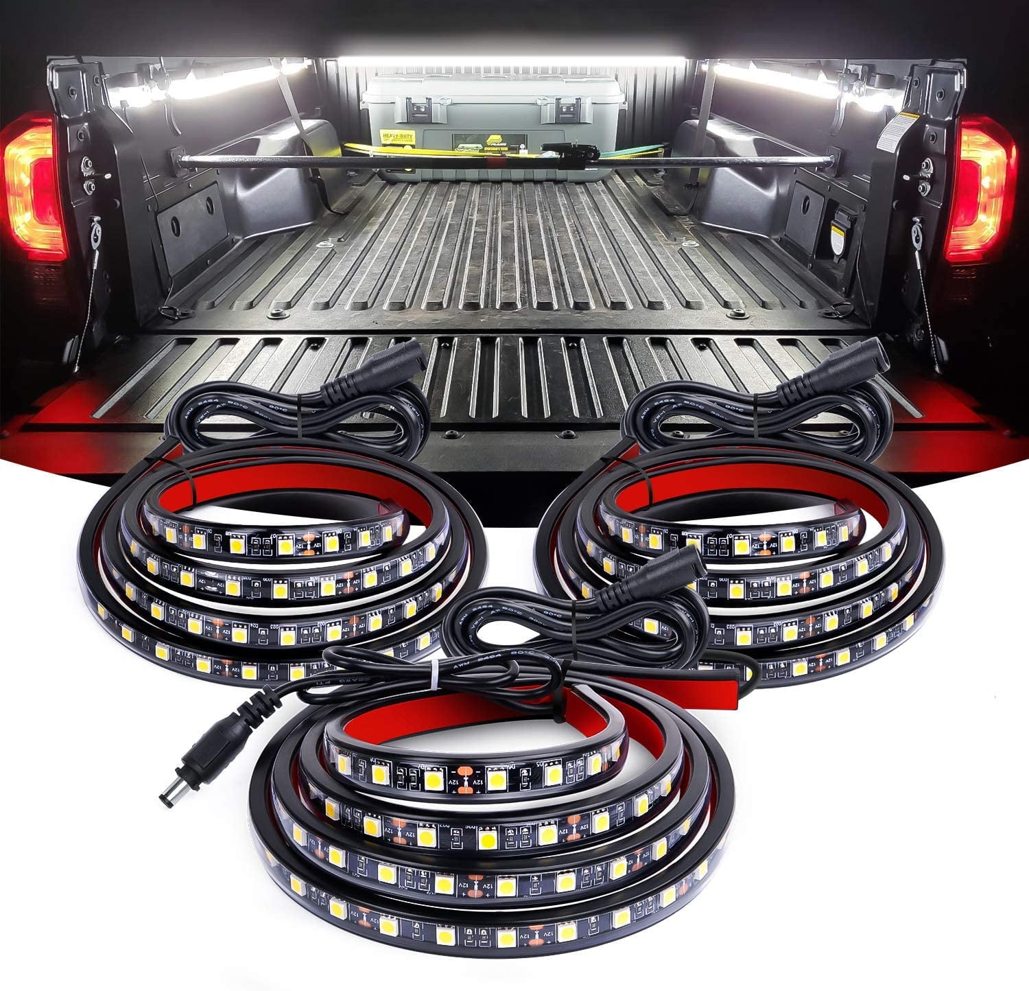 Nilight 3PCS 60 Bed Light Strip 270 LED with On/Off Switch Blade Fuse Splitter Extension Cable for Cargo, Pickup Truck, SUV, RV, Boat,2 Years Warranty