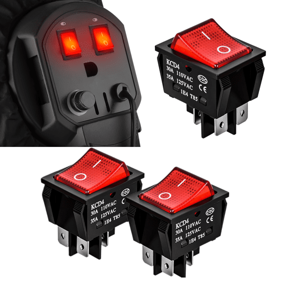 Nilight 3PCS DPST Lighted Rocker Switch 4 Pin ON Off 30A 250VAC 35A 125VAC Red LED Heavy Duty Toggle Switch KCD4 for Car Truck Boat RV Marine Equipment