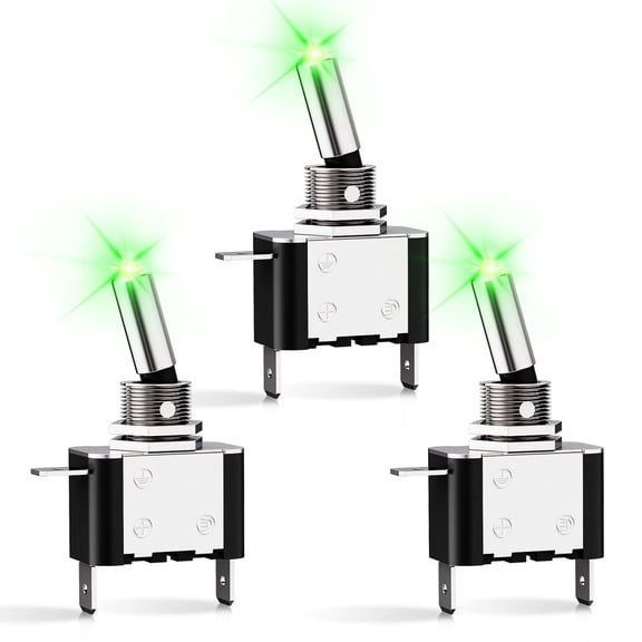 Nilight 3PCS Green LED Toggle Switches 12V 20A 3 Pin 2 Position ON Off SPST Heavy Duty Rocker Switch for Auto Car Marine RV Vehicles Truck Boat Dash