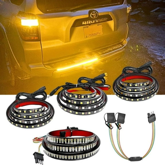 3Pcs 60" Tailgate Light Bar Triple Row Tail Light Bar with 4-Way Flat Connector for Pickup Trailer SUV RV Van Full Function Red Brake White Reverse Amber Turn Signal No Drill Install