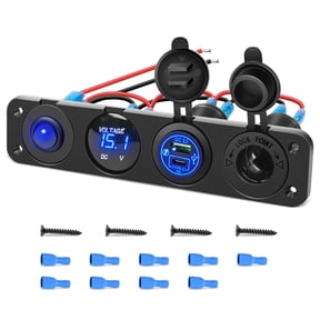 Nilight 4 in 1 ON/Off Charger Socket Panel PD Type C and QC 3.0 USB Socket Power Outlet LED Voltmeter Cigarette Lighter Socket ON Off Rocker Toggle Switch for Truck Car Boats RV,2 Years Warranty