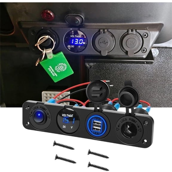 Nilight 12V DC Voltmeter with 4-in-1 Outlet, Dual USB, Cigarette Lighter, Rocker Switch for Marine, Boat, Truck, Car