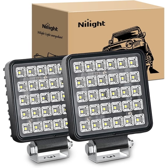 Nilight 4.3-Inch 60W Square LED Work Light with On/Off Switch, 2PCS 150 Flood Light for Truck Tractor UTV ATV SUV Boat (Includes Toggle Switch)