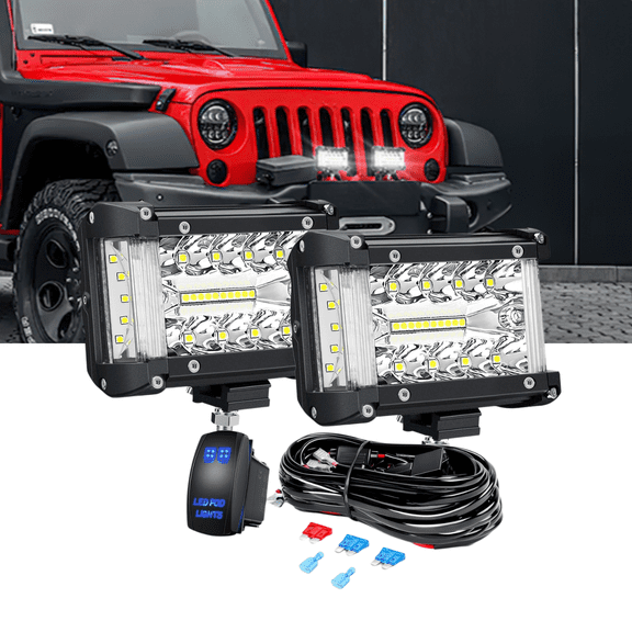 Nilight 4.3 Inch Triple Row LED Pod Lights, 2PCS Spot Flood Combo Side Shooter Work Lights with 5Pin Rocker Switch and Wiring Harness Kit for Truck SUV ATV UTV Off Road
