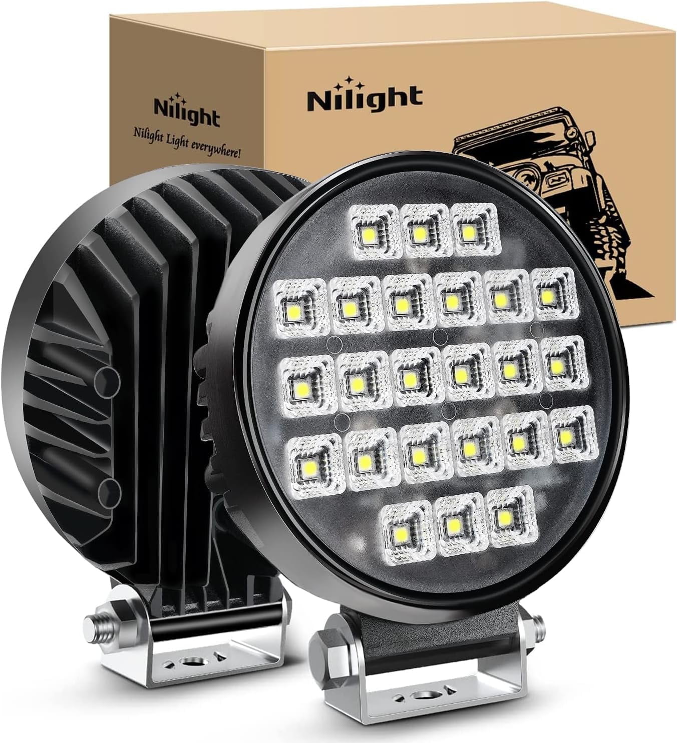 Nilight 4.3Inch Round Utility LED Work Light W/Integrated Toggle Switch, 2PCS 72W 5760LM 150 Flood Lamp for Offroad Heavy Equipment Vehicles Truck Tractor Golf cart Boat ATV UTV, 2 Year Warranty
