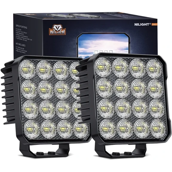 Nilight 4.4inch Led Pods 2Pcs 48W 4780LM Work Lights Built-in EMC 90 Flood Beam Angle for Offroad Lights Side Light Rear Back-Up Light for Tractor Truck Motorcycle Boat ATV UTV