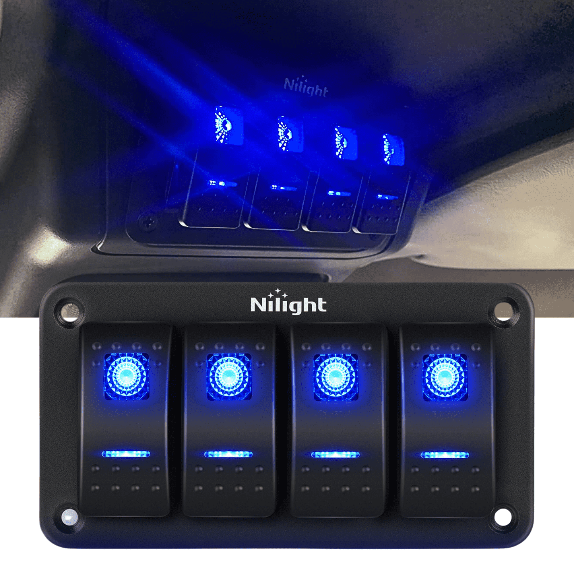 Rocker Switch Aluminum Panel 4 Gang Toggle Switches Dash 5 Pin ON/Off ...