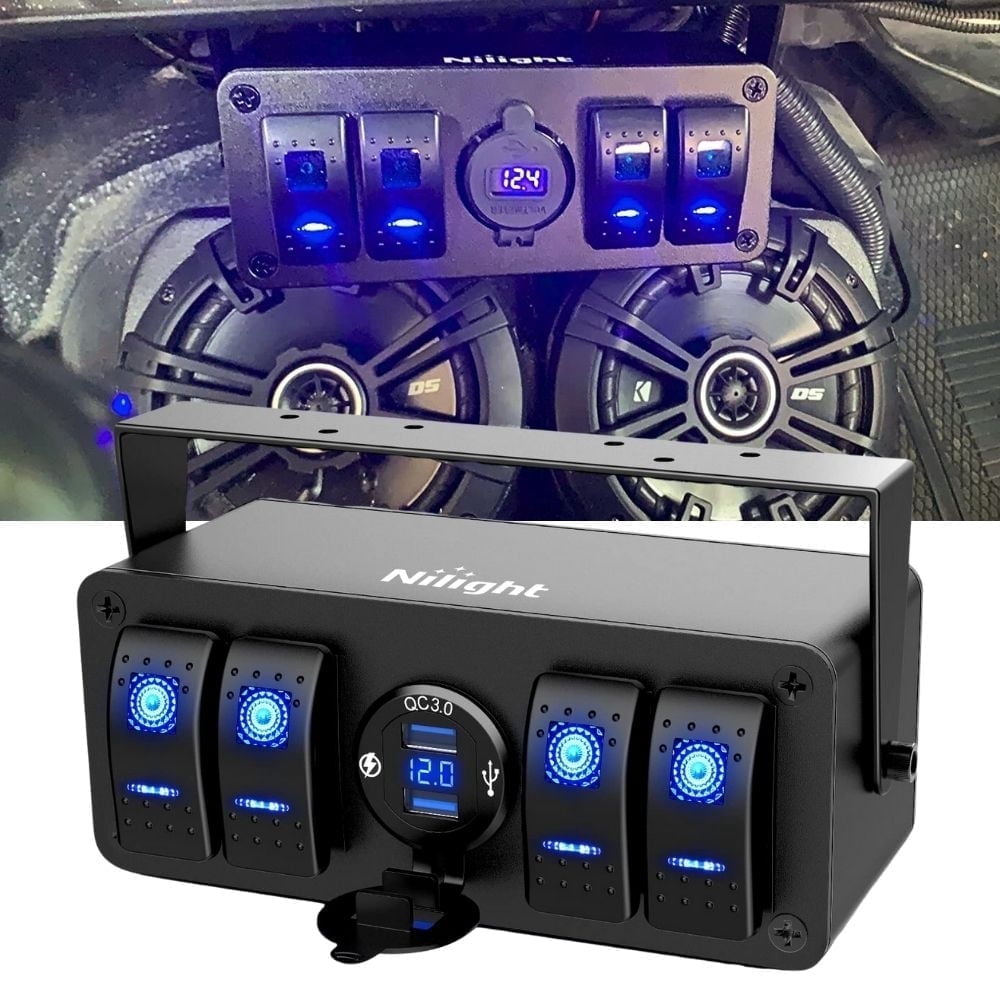 Nilight 12V Waterproof Switch Box with USB Charger, Voltmeter & 4 Gang ...
