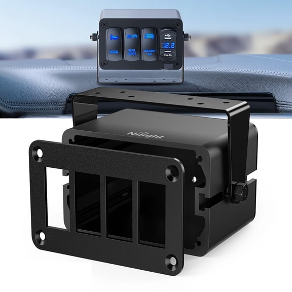 Nilight 4 Gang Rocker Switch Box 4 Holes Panel Detachable Installation Housing Waterproof Aluminum Rotatable Mount Bracket 12V 24V DIY Toggle Switches Voltmeter USB Socket for Boats Cars RVs Trucks