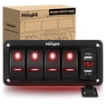 thumbnail image 1 of Nilight 4 Gang Rocker Switch Panel Red Backlit with 4.8 Amp Dual USB Charger Voltmeter Waterproof 12V 24V DC Night Glow Stickers for Car Trucks Boats RVs, 1 of 8