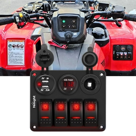 Nilight 4 Gang Rocker Switch Panel with USB Charger, Voltmeter, Cigar Lighter 12V/24V for Cars, Rvs, Trucks