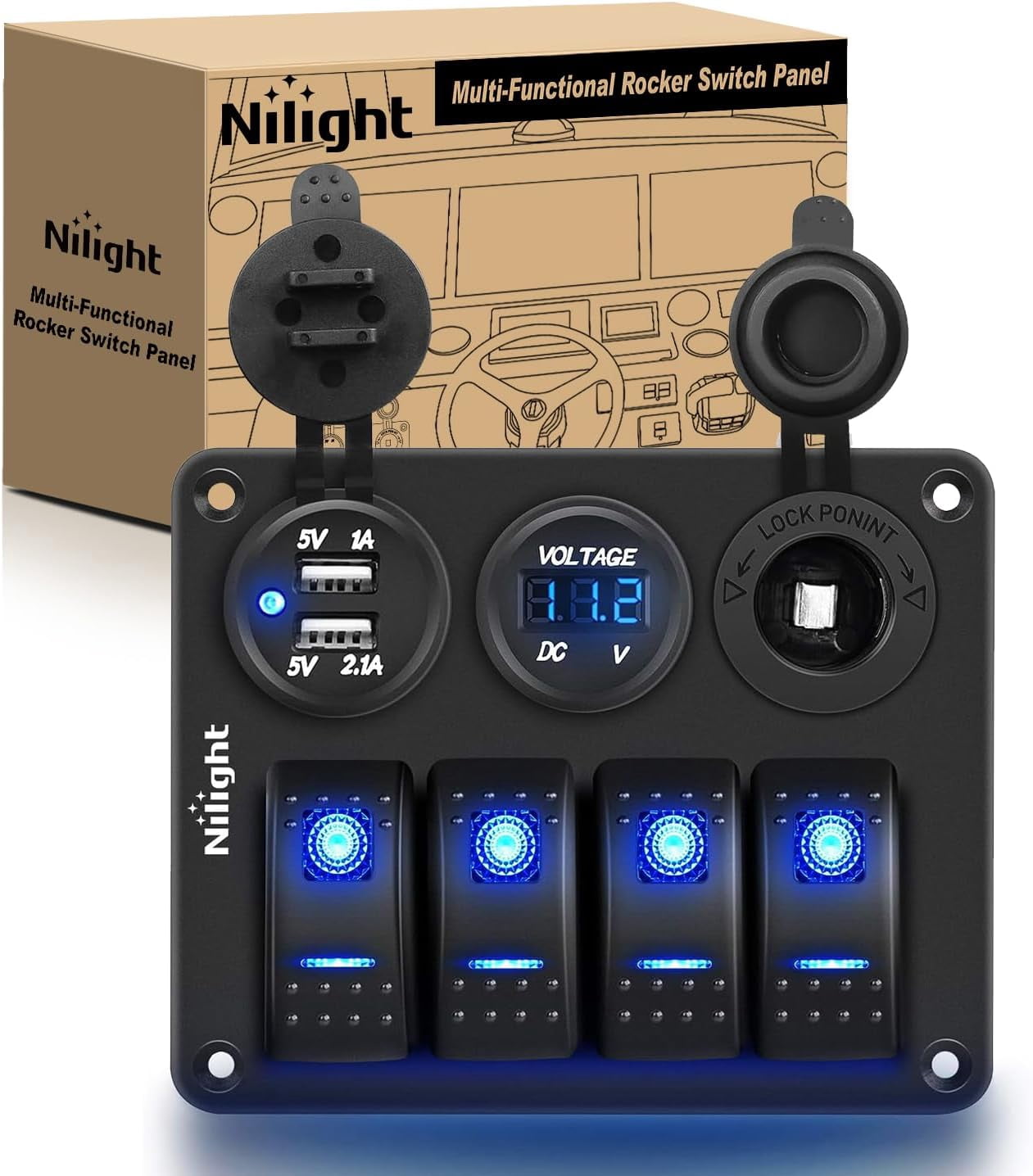 Car Rocker Main Nilight 4 Gang Rocker Switch Panel Waterproof Aluminum with USB Charger ...