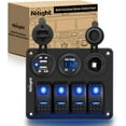 thumbnail image 1 of Nilight - 4 Gang Rocker Switch Panel Waterproof Pre-Wired Aluminum Switch Panel with Dual USB Cigarette Lighter Socket Voltmeter12V-24V DC ON Off Switch Panel for Cars Rvs Trucks, Blue, 1 of 9
