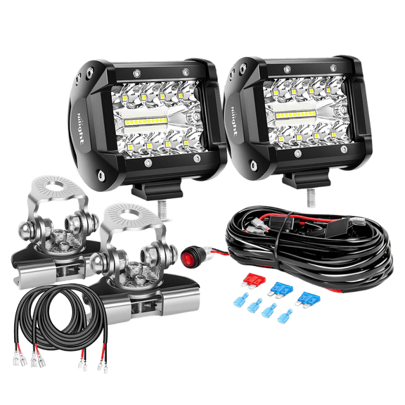 Nilight 4 Inch 2PCS LED Pod Lights with Heavy Duty Clamp Mounting Brackets and Wiring Harness, Off-Road Auxiliary Driving Lights Kit for Trucks, Pickups, SUVs, Jeeps and UTVs