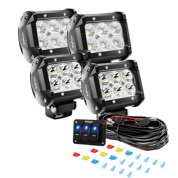 Nilight 4 Inch 4PCS LED Pod Lights Combo (Flood & Spot) with Wiring Harness and 3 Gang Rocker Switch Panel, Off-Road Driving Lights Kit for Trucks, Pickups, SUVs, Jeeps and UTVs