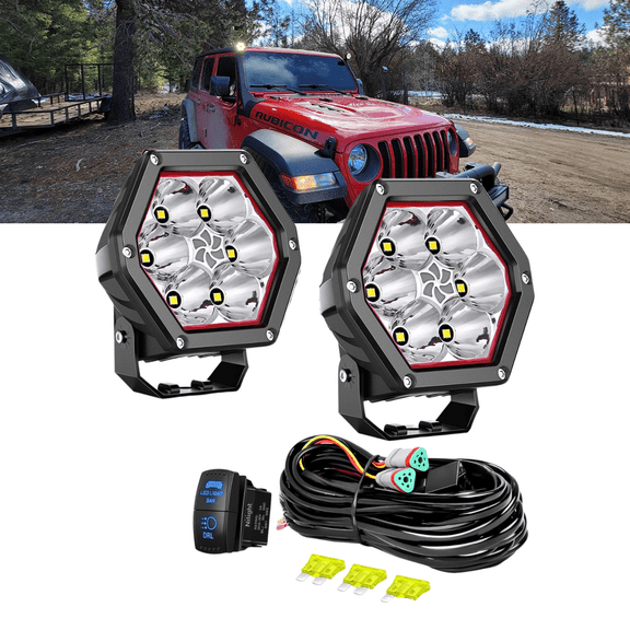 Nilight 4 Inch Hexagonal LED Pod Light Pair, 30W Spot Beam with Amber Daytime Running Light, Compact Driving and Work Lights for Truck SUV ATV UTV 4x4 Off-Road Vehicles