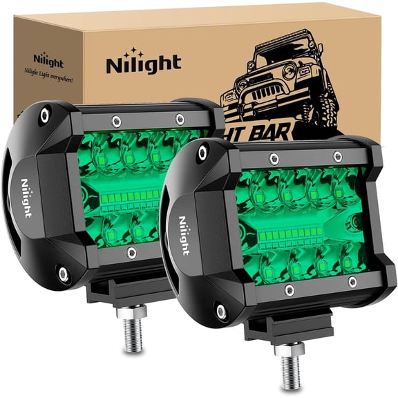 Nilight 4 Inch LED Light Pods Green Triple Row 2PCS 60W Flood Spot Combo Off Road Driving Fog Fishing Hunting Emergency Safety Signal Deck Trailer Lighting for UTV Pick-up Van Boat Tractor