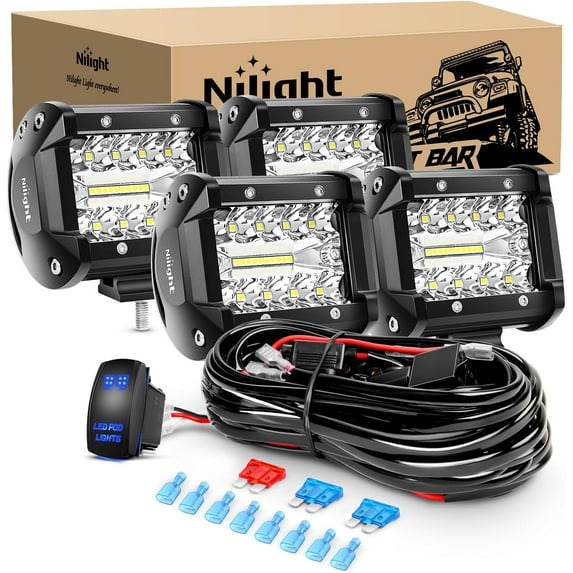 Nilight 4" LED Light Pod Blue Triple Row 2PCS 60W Flood Spot Combo Driving Fog Lights Fishing Hunting Emergency Safety Signal Deck Trailer Lights for UTV Pick-up Van Boat Tractor