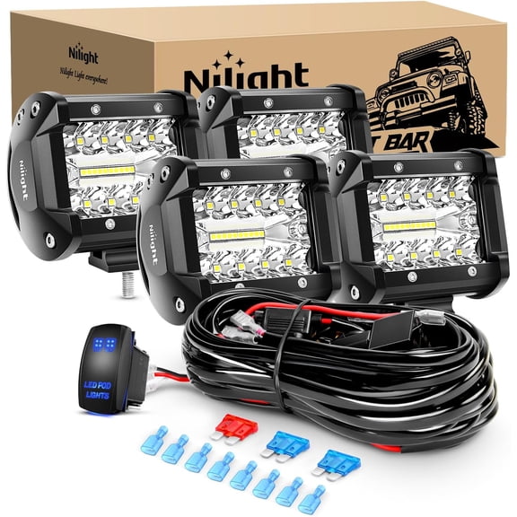 Nilight 4" LED Light Pod Blue Triple Row 2PCS 60W Flood Spot Combo Driving Fog Lights Fishing Hunting Emergency Safety Signal Deck Trailer Lights for UTV Pick-up Van Boat Tractor