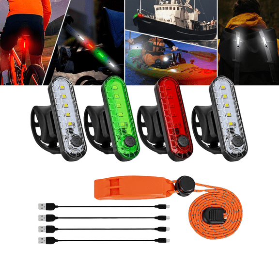 Nilight 4-Pack Boat Navigation Lights - Red/Green Port & Starboard, White Stern Light, 4 Mode Waterproof Rechargeable Safety Lamp for Marine, Yacht, Pontoon, Trailer, Truck, Bike, Backpack