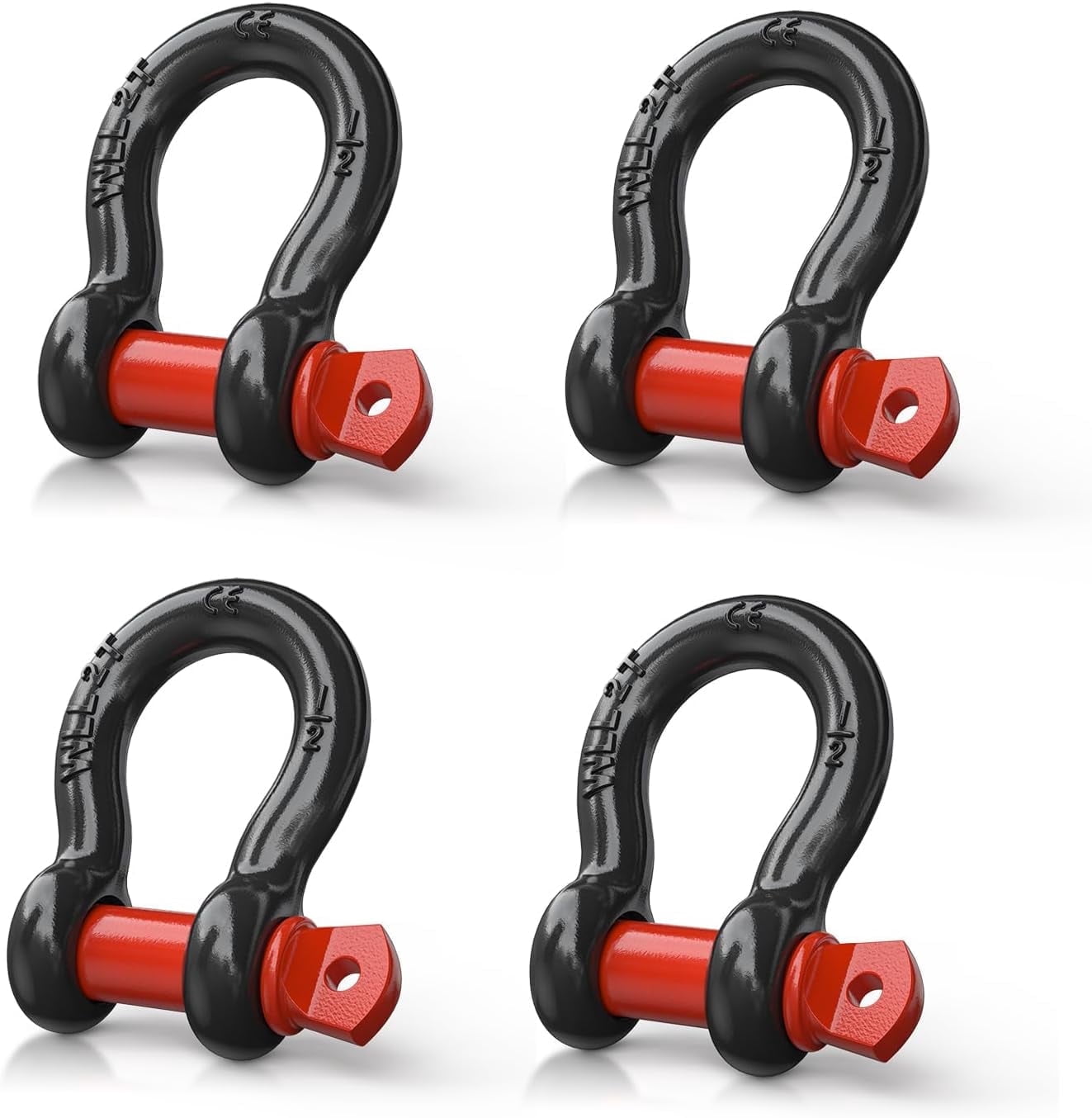 Nilight 4 Pack Small Shackles 1/2" D-Ring Shackle 2 Ton (4409 lbs) Capacity Heavy Duty off Road Recovery Shackle Kit for Cars and Other Applications for Tie Downs, Black Red