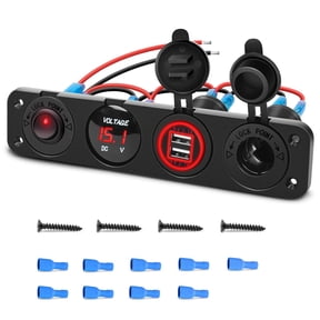 Nilight 4 Pin 1 ON/Off Charger Socket Panel Dual USB Power Outlet Led Voltmeter Cigarette Lighter Socket Lighted ON Off Rocker Red Toggle Switch for Truck Car Marine Boats RV