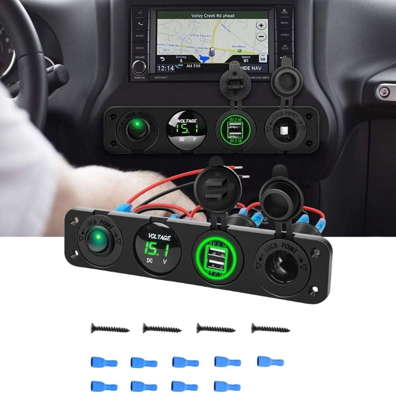 Nilight 4 Pin 1 on/off Charger Socket Panel Dual USB Socket Power ...