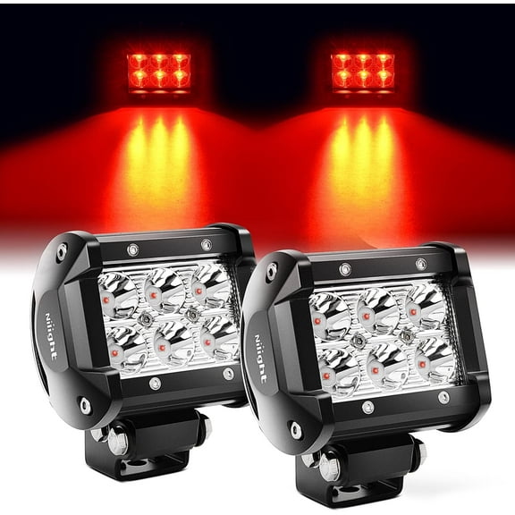 Nilight 4" Red LED Fog Light, 18W, fits UTV/Van/Boat, 12V, 2 Pieces,1 lb