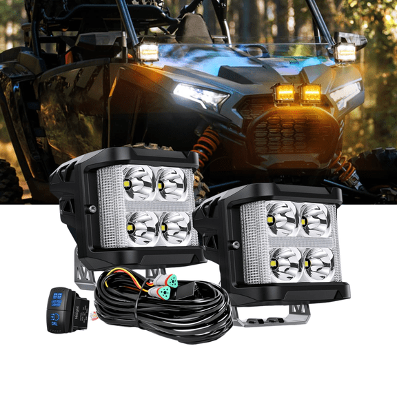 Nilight 4" Side Shooter LED Light Pods 2PCS, 26W Spot & Flood Combo with Amber DRL, Wide-Angle Auxiliary Fog & Driving Cubes w/ 16AWG Wiring Kit for Truck ATV UTV