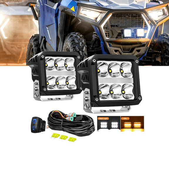 Nilight 4" Square LED Pod Lights 2PCS, 60W Super Spot Beam with Amber DRL, Compact Auxiliary Driving & Work Lights w/ 16AWG Wiring Harness for Truck Jeep SUV ATV UTV 4x4