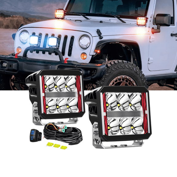 Nilight 4" Square LED Pod Lights 2PCS, 60W Super Spot Beam with Heated Lens & Amber DRL, Anti-Ice Auxiliary Off-Road Work Lights w/ 16AWG Wiring Harness for Truck SUV ATV UTV Jeep