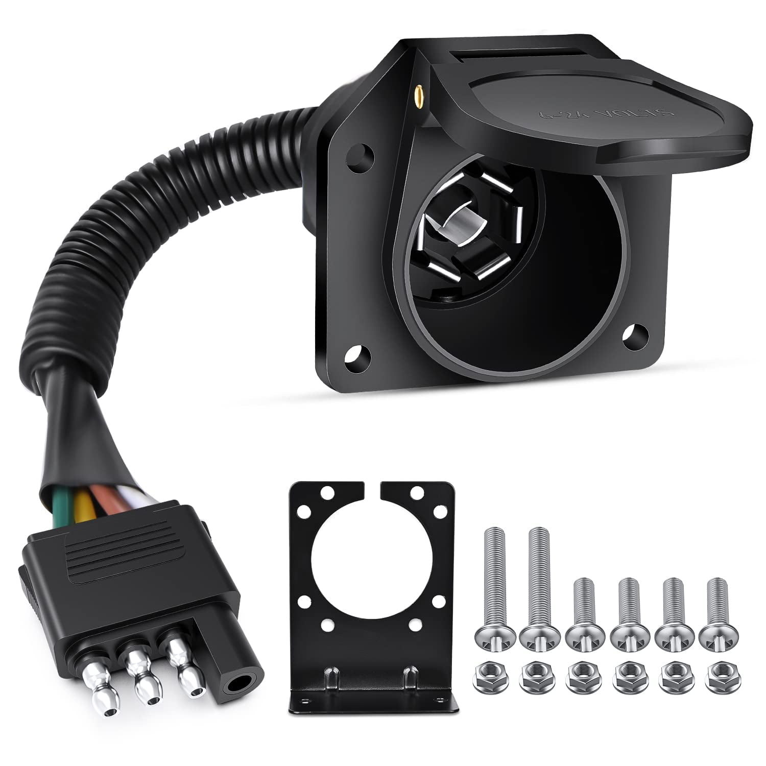 Nilight 4 Way Flat to 7 Way Round Blade Trailer Adapter Wiring Harness