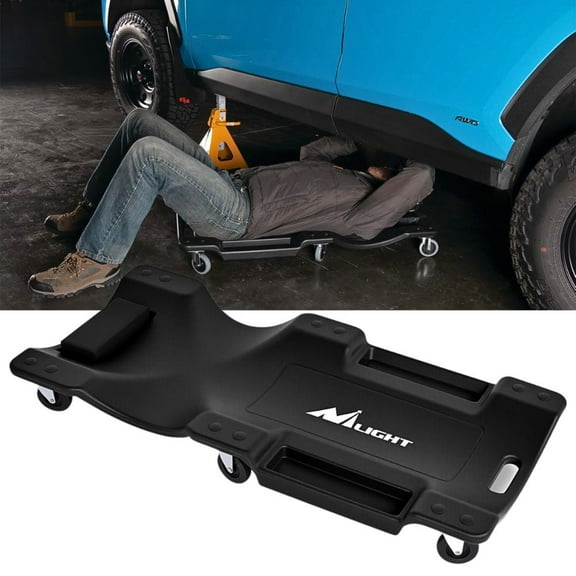 Nilight 40" Mechanic Plastic Creeper -40 Inches Blow-Molded Rolling Garage Cart with Padded Headrest, Dual Tool Trays and 6 Casters, Black