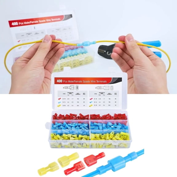 Nilight 400Pcs Spade Terminals Nylon Quick Disconnect Terminals Male and Female Spade Connectors Kit Electrical Insulated Wire Crimp Terminals Assortment Kit