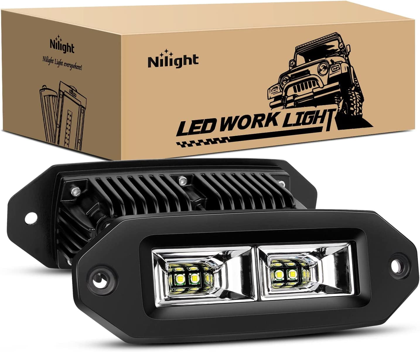 Nilight 2Pcs 40W Flush Mount LED Pods Flood LED Work Light Bar, Off ...