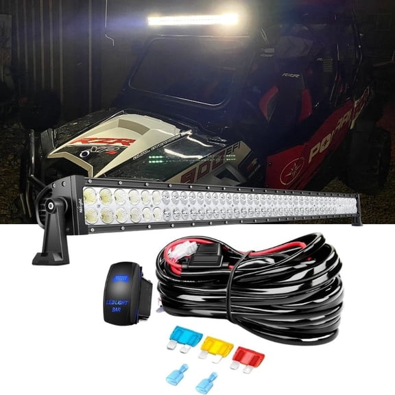 Nilight 42inch 240W Spot Flood Combo Led Light Bar off Road Driving Lights Boat Lights Fog Light 12V On/Off 5 Pin Rocker Switch Power 14AWG Wiring Harness Kit-1 Lead for Trucks