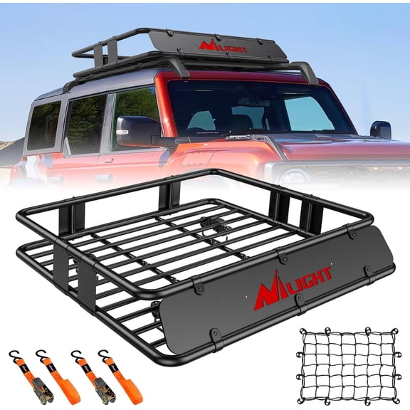 Nilight 43" x 39" x 6" Universal Roof Rack Cargo Basket Heavy-Duty 250LBS Capacity Rooftop Cargo Carrier with Cargo Net Ratchet Straps Luggage Holder for SUV Truck Vehicle