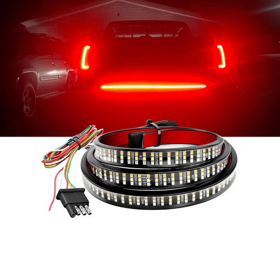 Nilight 48-Inch Triple Row LED Truck Tailgate Light Strip with Red Running Brake Lights, White Reverse Light, and Amber Sequential Turning Signals & Strobe Lights