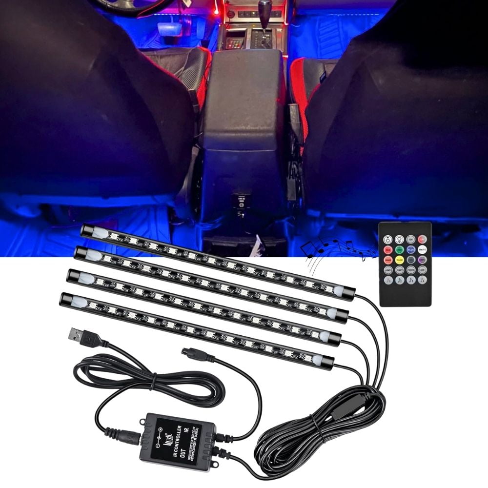 Nilight 48 LEDs DC 5V Multicolor Music Car Strip Light Under Dash Lighting Kit with Sound Active Function and Wireless Remote Control, 4Pcs USB Interior Lights