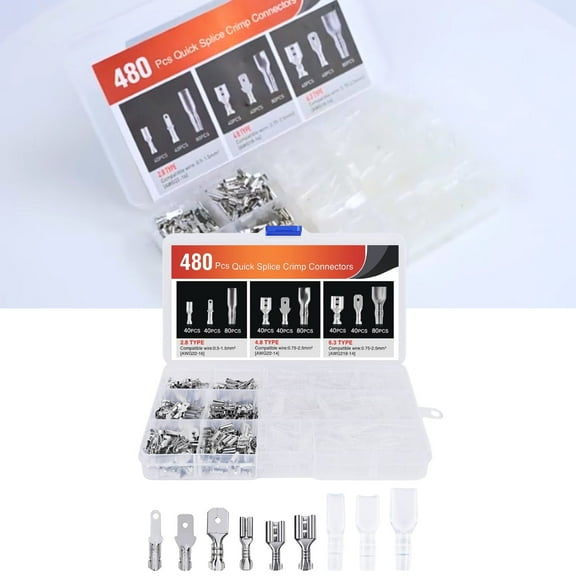 480Pcs Quick Splice Male and Female Wire Spade Connector Crimp Terminal Block Assortment Kit with Insulating Sleeve for Electrical Wiring Car Audio Speaker